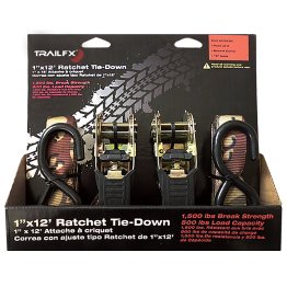 Trail FX - Tie Down Strap - Ratcheting - 1" Wide - 12 ft. - S Hook - A11013D (2 pack)